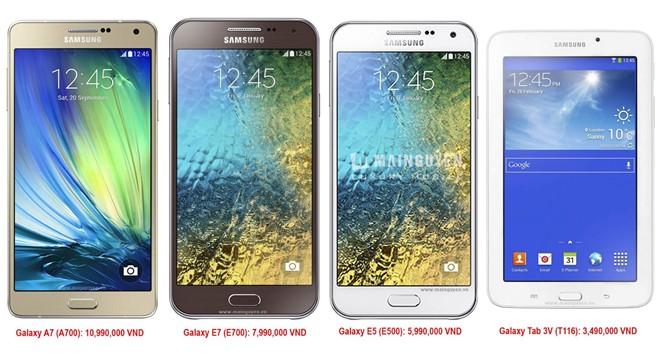 Samsung Galaxy A7, E7 và E5 chuẩn bị lên kệ giá từ 5,9 triệu